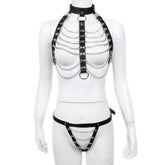 Ripple - Fetish Collar Bondage With Metal Chains Thong PU Leather Strappy Harness